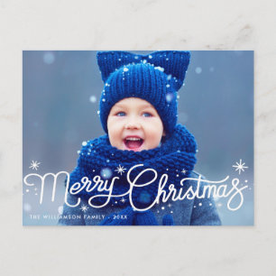 Blått typografiskt vykort för modern vit julklapp