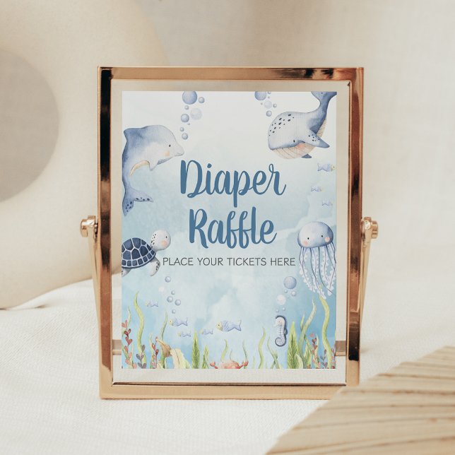 Blått under havet Baby Shower Blöja Lotteri Skylt (Under the Sea Baby Shower Sign
)