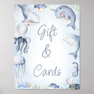 Blått under Sea CreatBoys Baby Shower Sign Poster