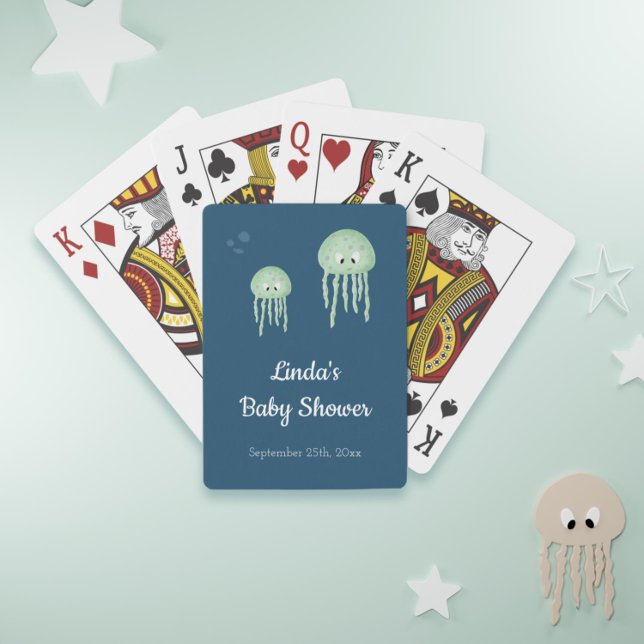 Blått under Sea Jellyfish Baby Shower Casinokort (Cute jellyfish baby shower playing cards for your under the sea theme party)