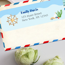 Blått under Sea Pojke Shower Frakt Rudder Returadress Etikett