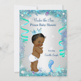 Blått under Sea Prince Baby Shower Ethnic Inbjudningar