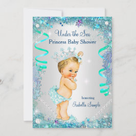 Blått under Sea Princess Baby Shower Blonde Inbjudningar