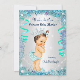 Blått under Sea Princess Baby Shower Brunette Inbjudningar