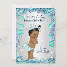Blått under Sea Princess Baby Shower Ethnic Inbjudningar