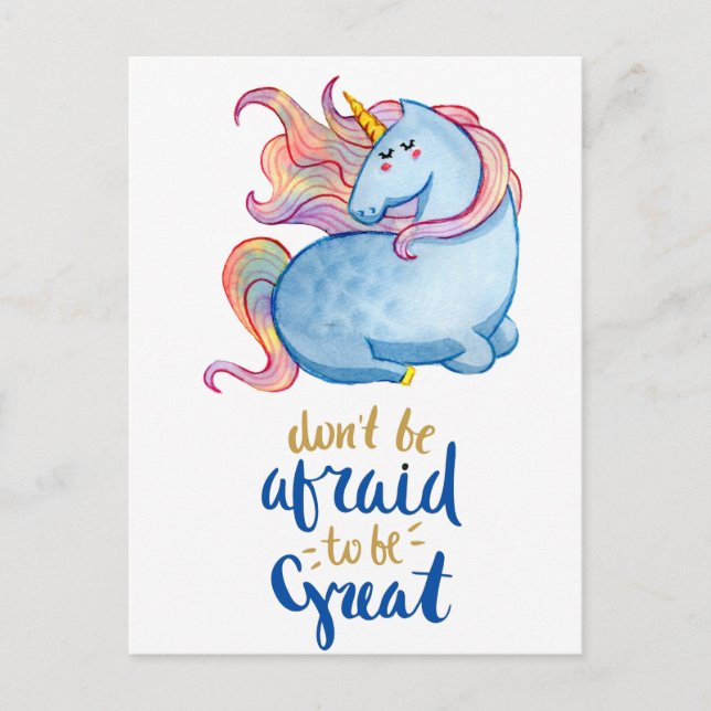 Blått Unicorn-inspirationsoffert Vykort (Framsida)