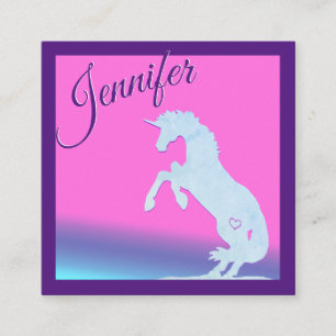 Blått Unicorn Silhouette (regnbåge) Fyrkantigt Visitkort