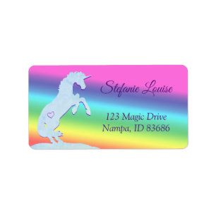 Blått Unicorn Silhouette (regnbåge/personalize) Adressetikett