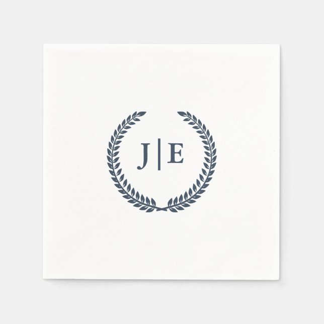 Blått utandningsblått klassiskt monogram Bröllop Pappersservett (Framsidan)