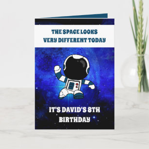Blått utrymme i Cute Astronaut 8:e födelsedag Kort