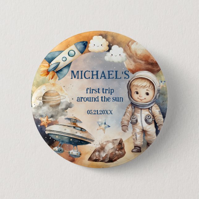 Blått utrymme Resa runt Sol-födelsedagen Knapp (Framsida)