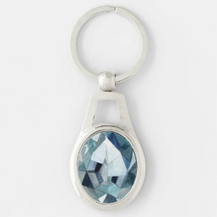 Blått utseende Blått Grått-design med liten diamet Ovalt Silverfärgad Nyckelring