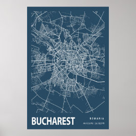 Blått utskrift av Bukarests Rumänien City Karta Li Poster
