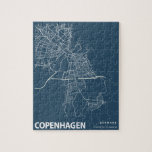 Blått utskrift av Karta i Köpenhamn Pussel<br><div class="desc">Copenhagen City Karta Line Art i Blue Puzzle</div>