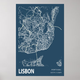 Blått utskrift av Karta i Portugal Poster