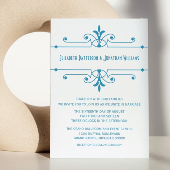 Blått v2 Finare-inbjudan för prydnadsbröllop Inbjudningar (Blue v2 Fancy Ornamental Wedding Invite)
