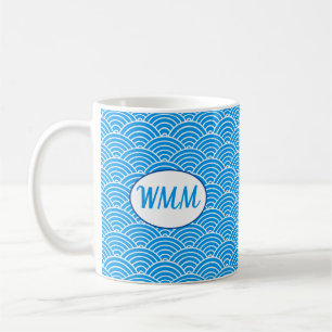 Blått Vågar Mönster Monogram Mors dag Mugg
