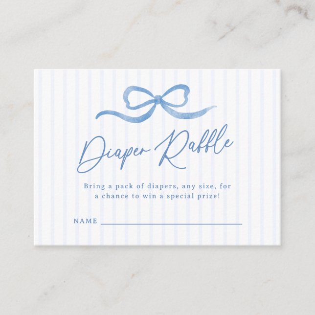 Blått Vågigt Bow Baby Diaper Raffle Tilläggskort (Framsida)