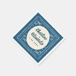 Blått Vågigt Pastel Handwrite Retro Bröllop Napkin Pappersservett