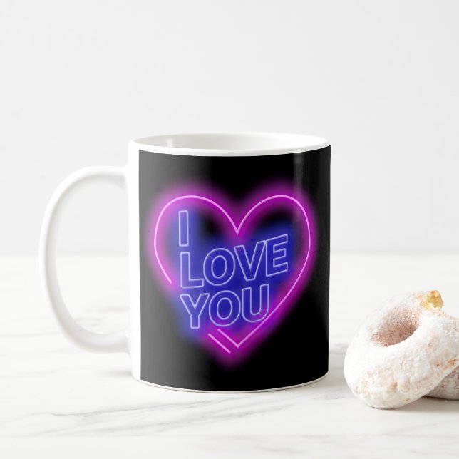 Blått Valentines Hjärtat vid Rosa av Neon Kaffemugg (Med munk)