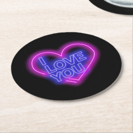 Blått Valentines Hjärtat vid Rosa av Neon Underlägg Papper Rund