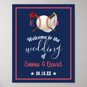 Blått välkomnande av Baseball Theme Sports Bröllop Poster