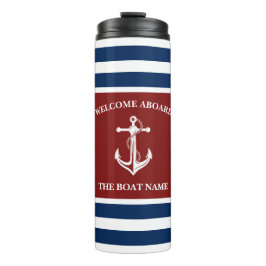 Blått välkomstbord vid Boat Namn Anchor
