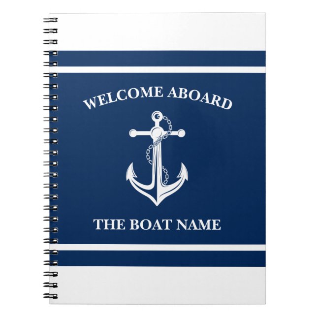 Blått välkomstbord vid Boat Namn Anchor Anteckningsbok (Framsidan)