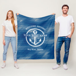 Blått välkomstbord vid Boat Namn Anchor Fleecefilt