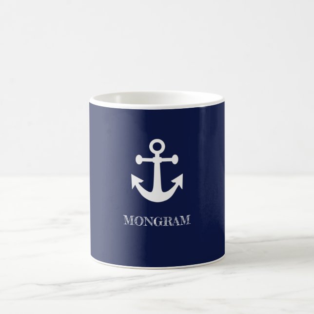 Blått välkomstbord vid Boat Namn Anchor Kaffemugg (Center)