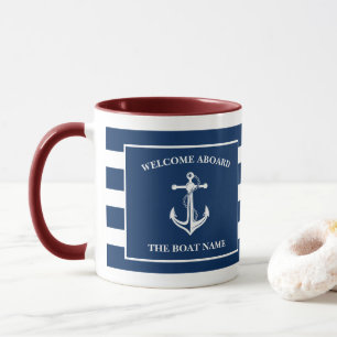 Blått välkomstbord vid Boat Namn Anchor Mugg