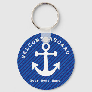 Blått välkomstbord vid Boat Namn Anchor Nyckelring