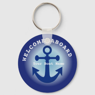 Blått välkomstbord vid Boat Namn Anchor Nyckelring