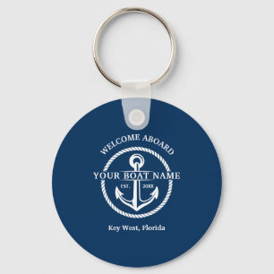 Blått välkomstbord vid Boat Namn Anchor Nyckelring