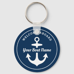 Blått välkomstbord vid Boat Namn Anchor Nyckelring