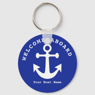 Blått välkomstbord vid Boat Namn Anchor Nyckelring