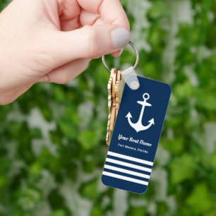 Blått välkomstbord vid Boat Namn Anchor Nyckelring