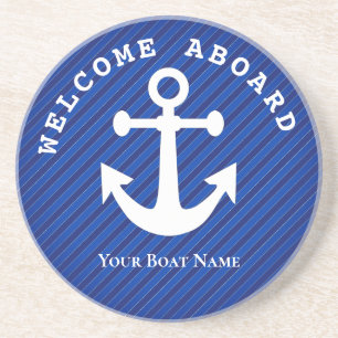 Blått välkomstbord vid Boat Namn Anchor Underlägg