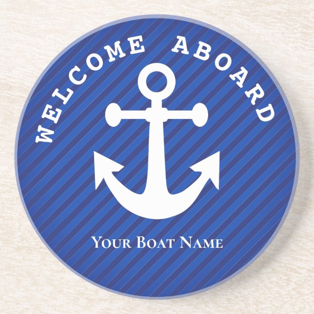 Blått välkomstbord vid Boat Namn Anchor Underlägg (Framsidan)