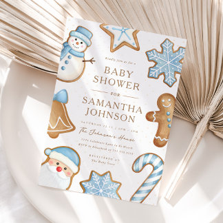 Blått välkomstinbjudan till babybabyskor för jul inbjudningar