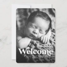 Blått välkomstmeddelande om födsel i lodrät