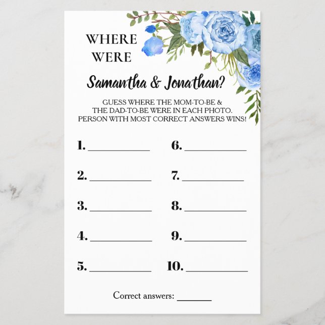 Blått var de duschade det tvåspråkiga spelkortet flygblad (Framsidan)