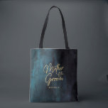Blått vatten och Guld Mor i Groom Tygkasse<br><div class="desc">Perfekt av marint blått och skalat vattenfärg och Guld-glam för Fall eller Winter Wedding Monogram Mor i Groom tote bags med trendig Hand med skript. ~ Kolla min butik för att se hela samlingen i bröllop med den här designen!</div>