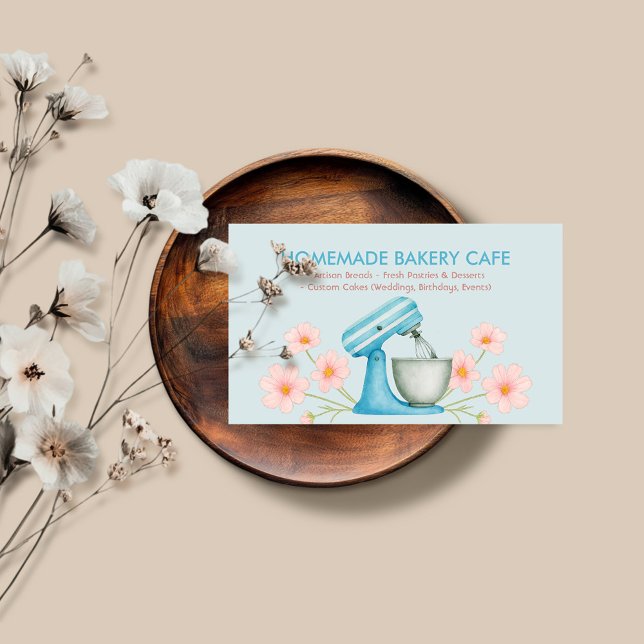 Blått Vattenfärg Bakery Logotyp Blommig Visitkort (Skapare uppladdad)