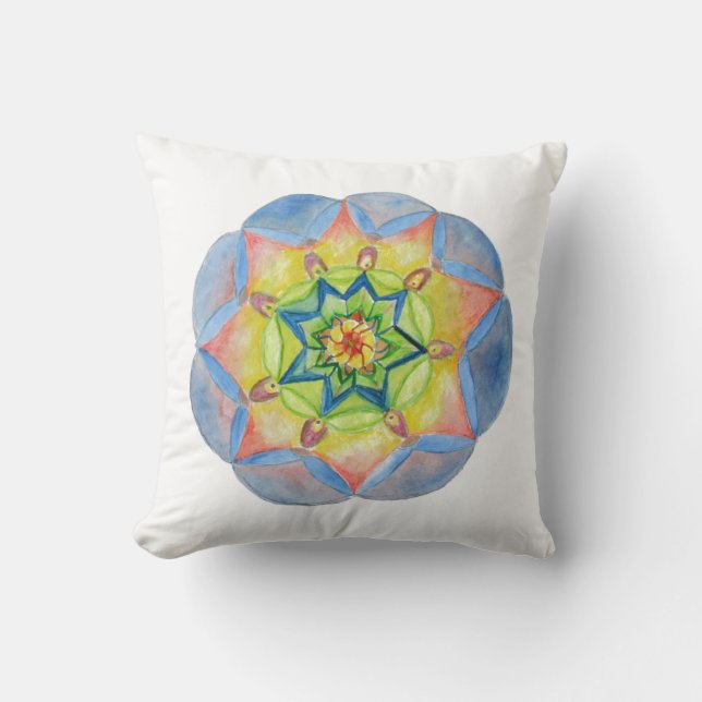 Blått vattenfärg Mandala Cushion 41 cm x 41 cm Kudde (Framsida)