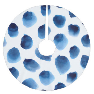 Blått vattenfärgade punkter: Handfärgade sömlösa Julgransmatta Borstad Polyester