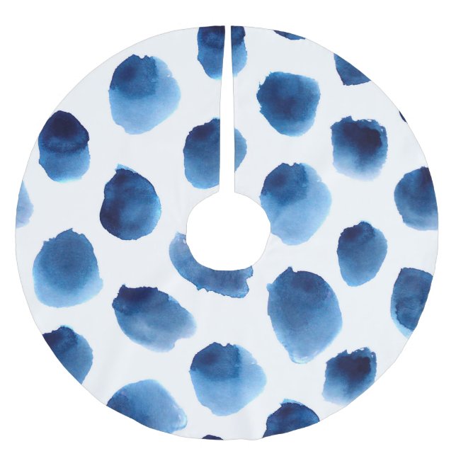 Blått vattenfärgade punkter: Handfärgade sömlösa Julgransmatta Borstad Polyester (Framsidan)