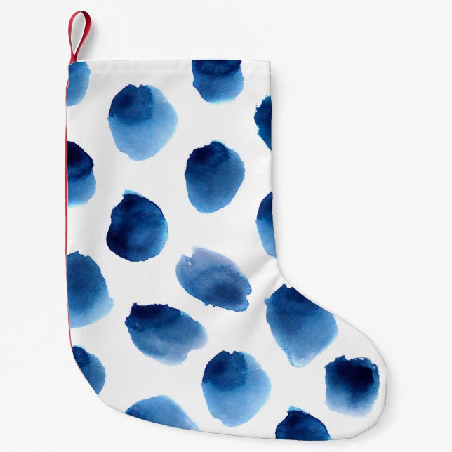 Blått vattenfärgade punkter: Handfärgade sömlösa Liten Julstrumpa (Framsidan)