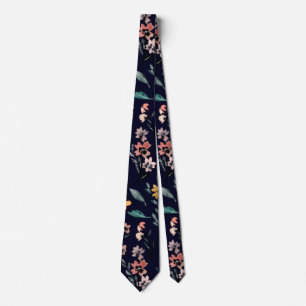 Blått vattenfärgat botaniskt Blommönster Slips