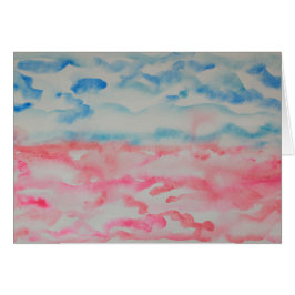 Blått vattenfärgat liggande Rosa och blå Abstrakt Hälsningskort